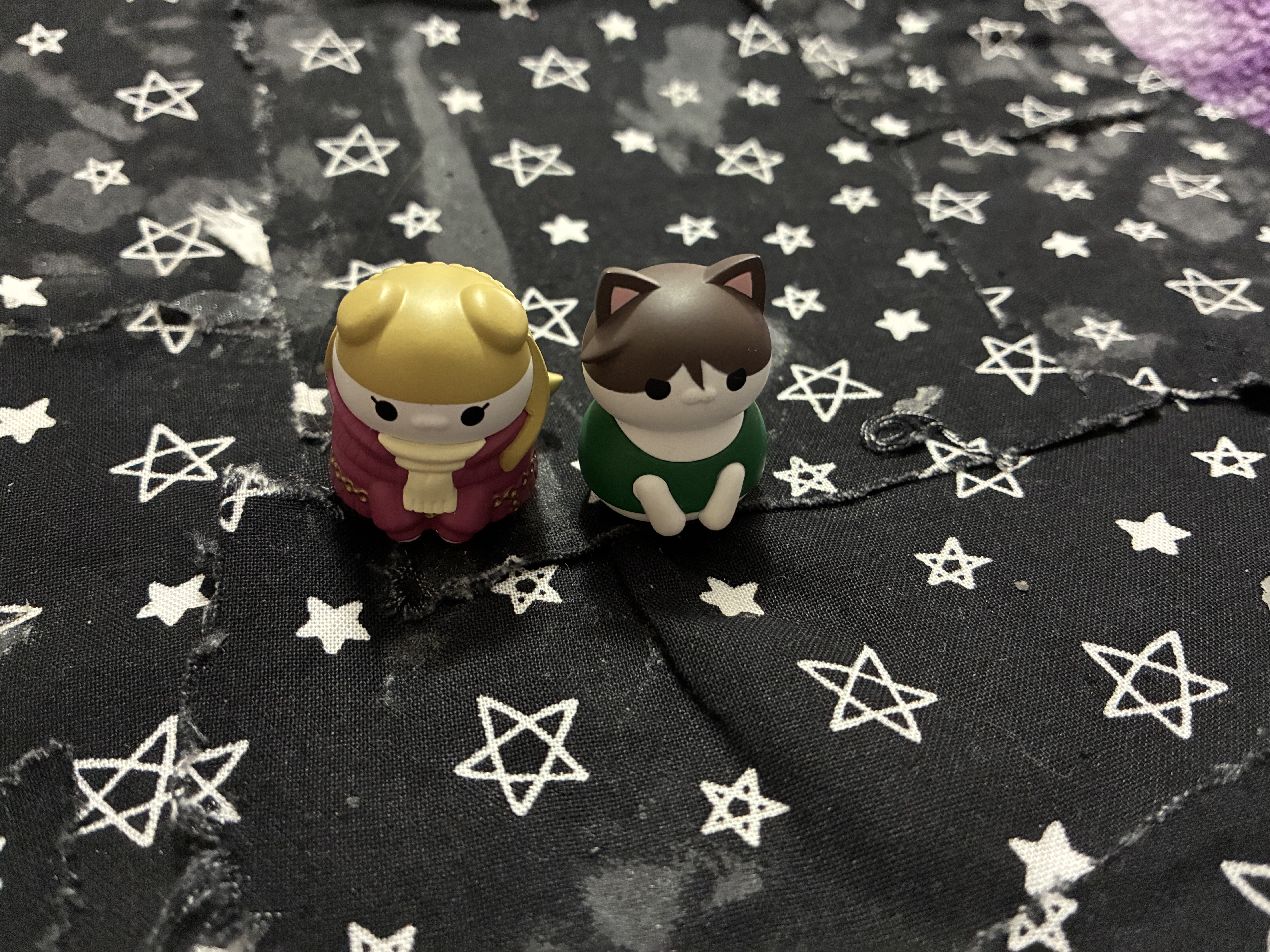 Heero and Relena cat next to each other.