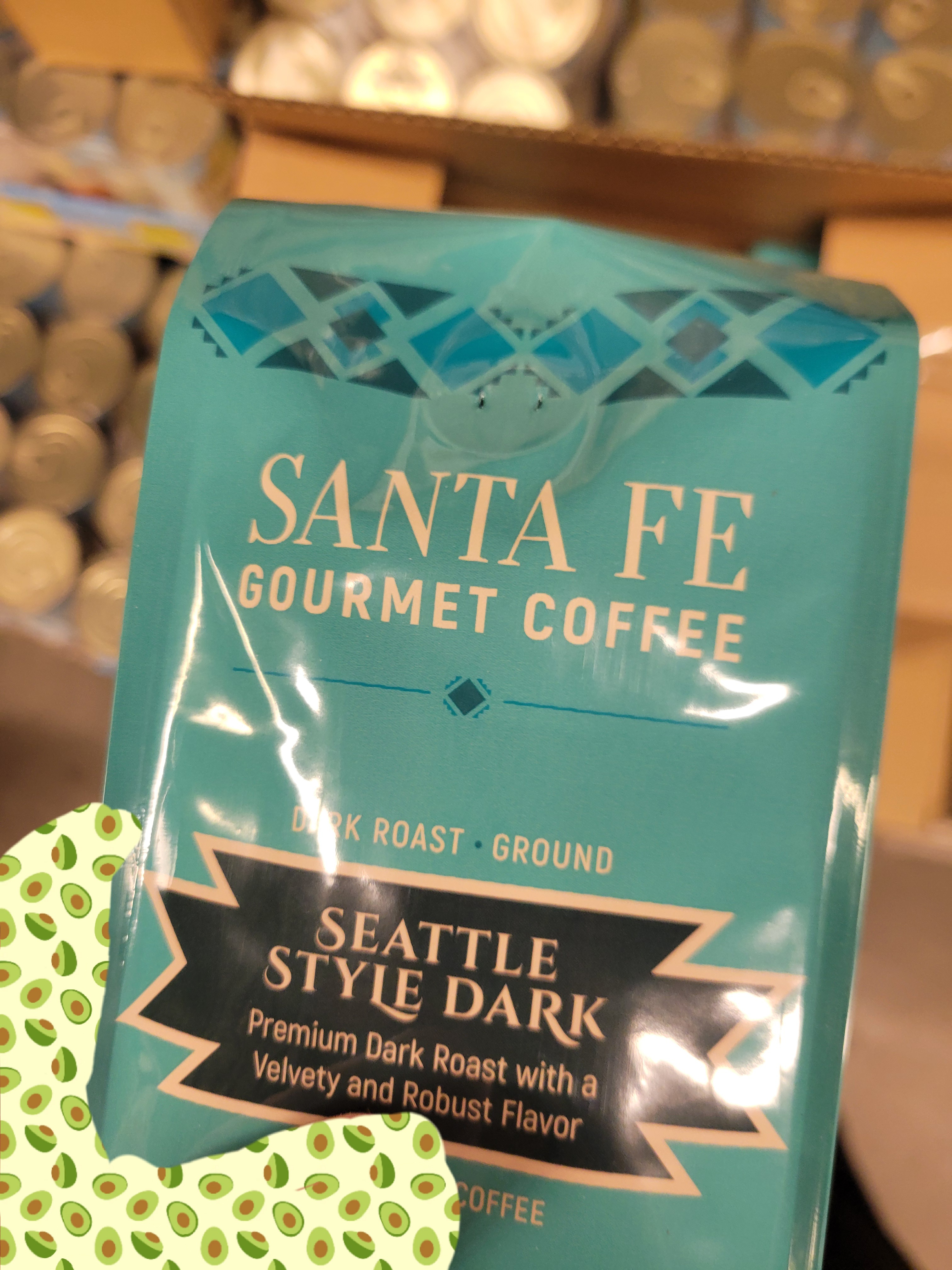 Bag of Seattle style dark coffee.