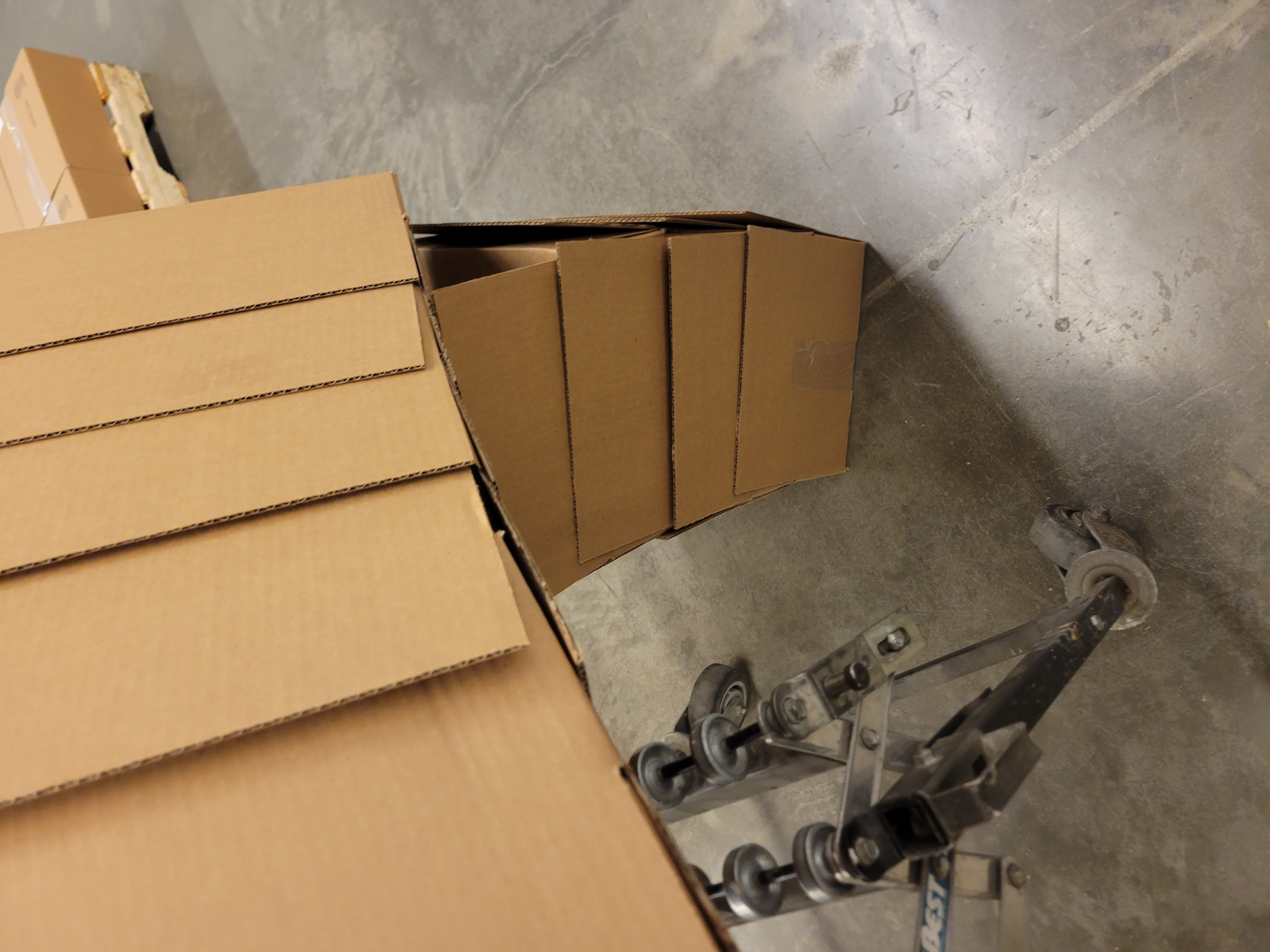 Stack of boxes turned sideways half way.