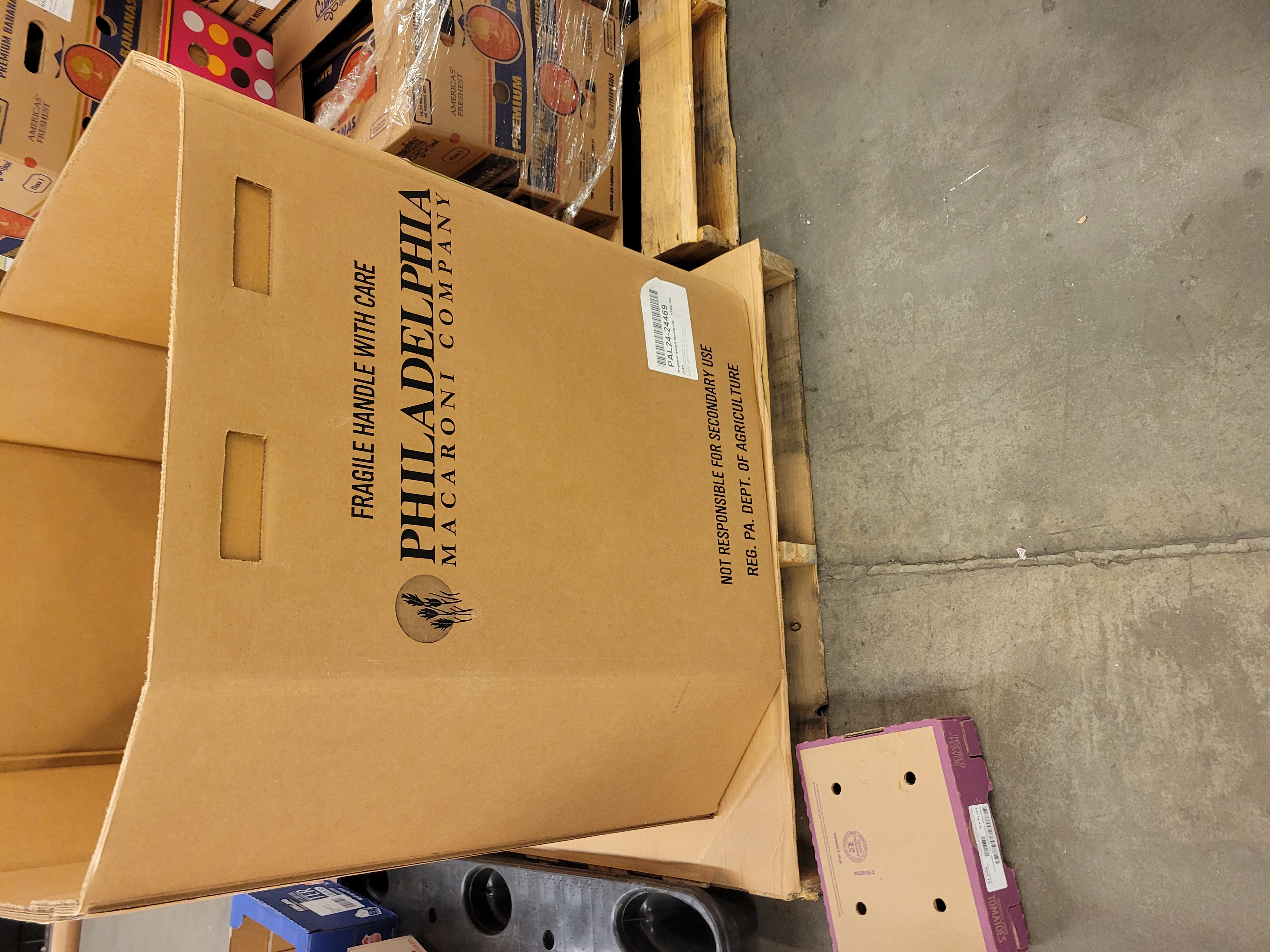 View of cardboard container for the Philadelphia macaroni company.