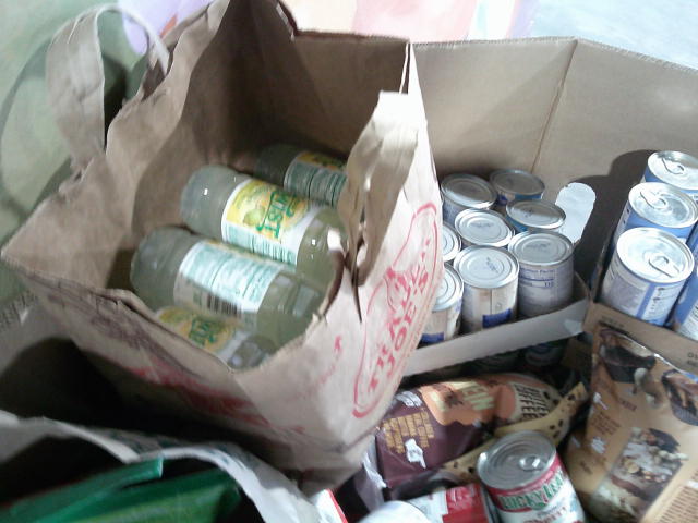 Food and beverages in cardboard container.