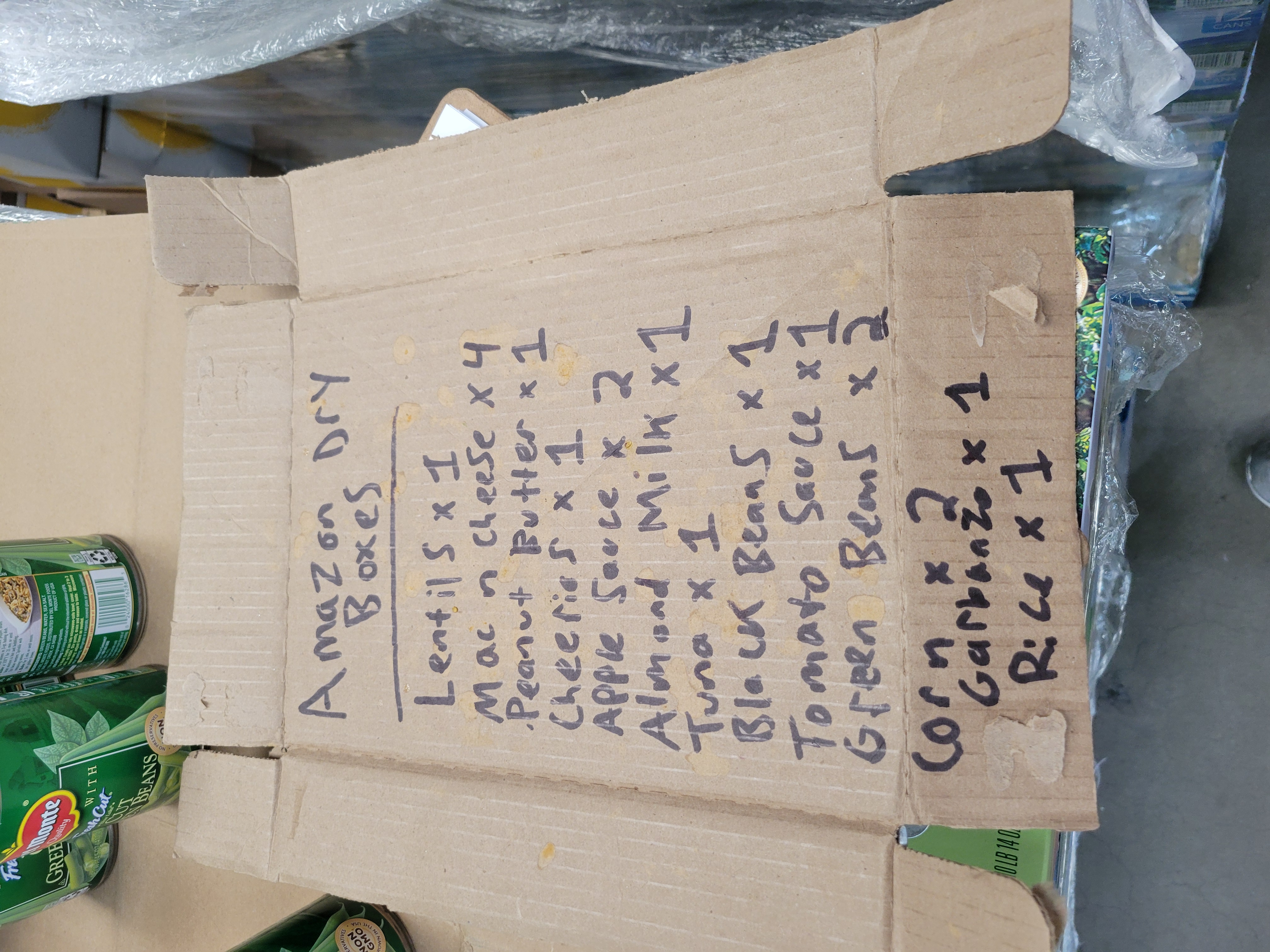 Piece of cardboard that lists what goes in a Amazon delivery box.