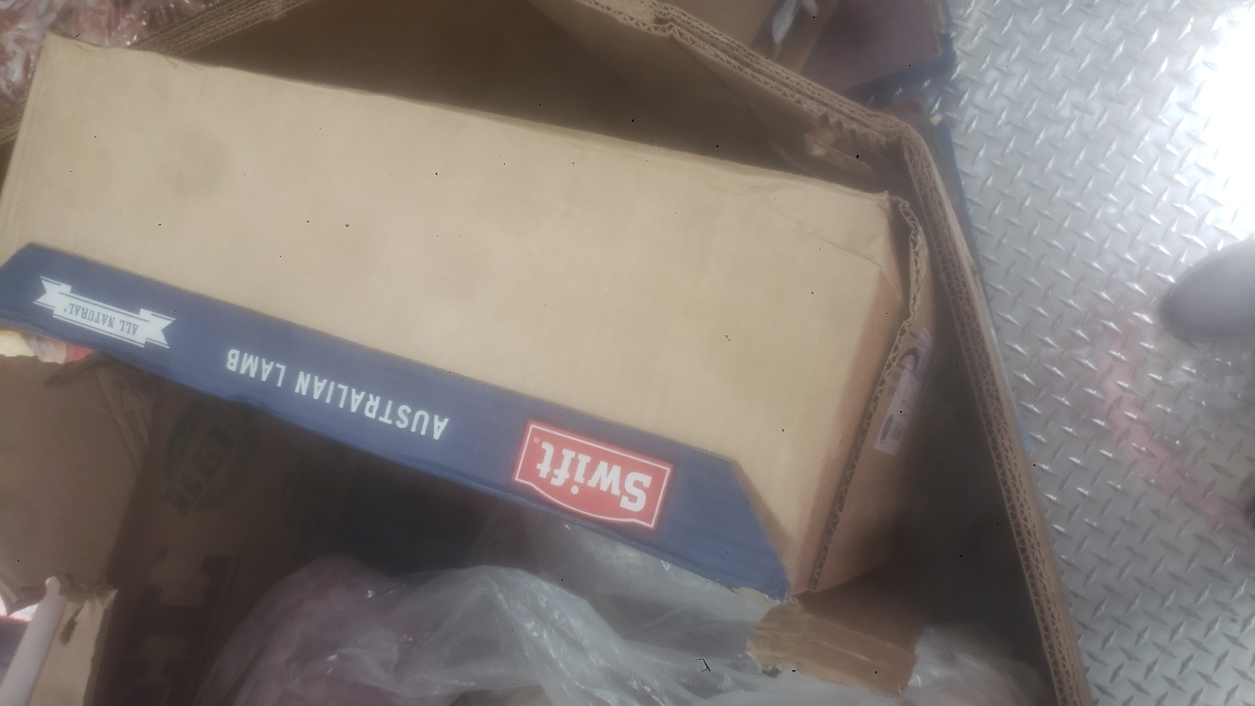 Cardboard box of Australian lamb.