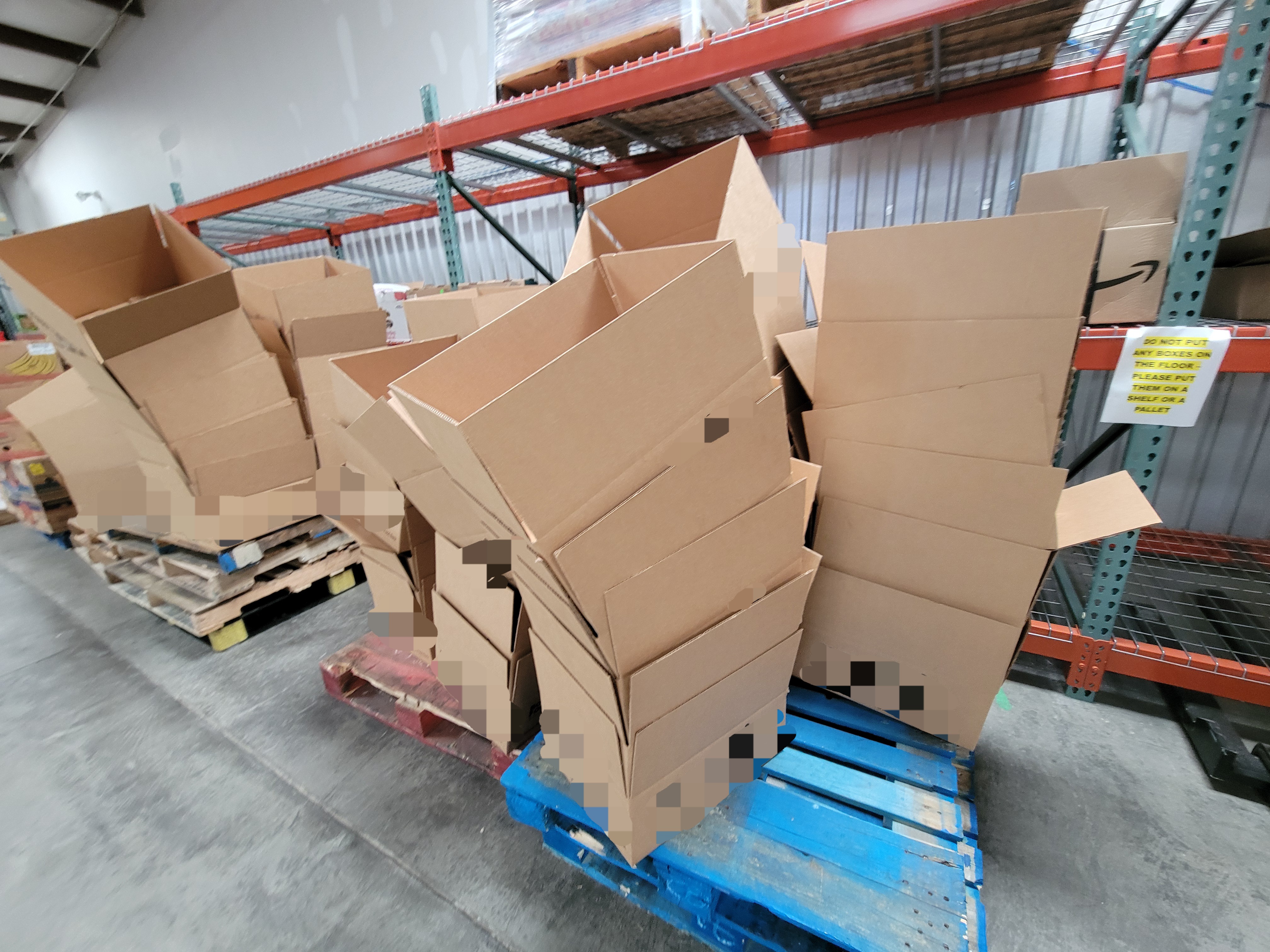 Cardboard boxes on pallets.