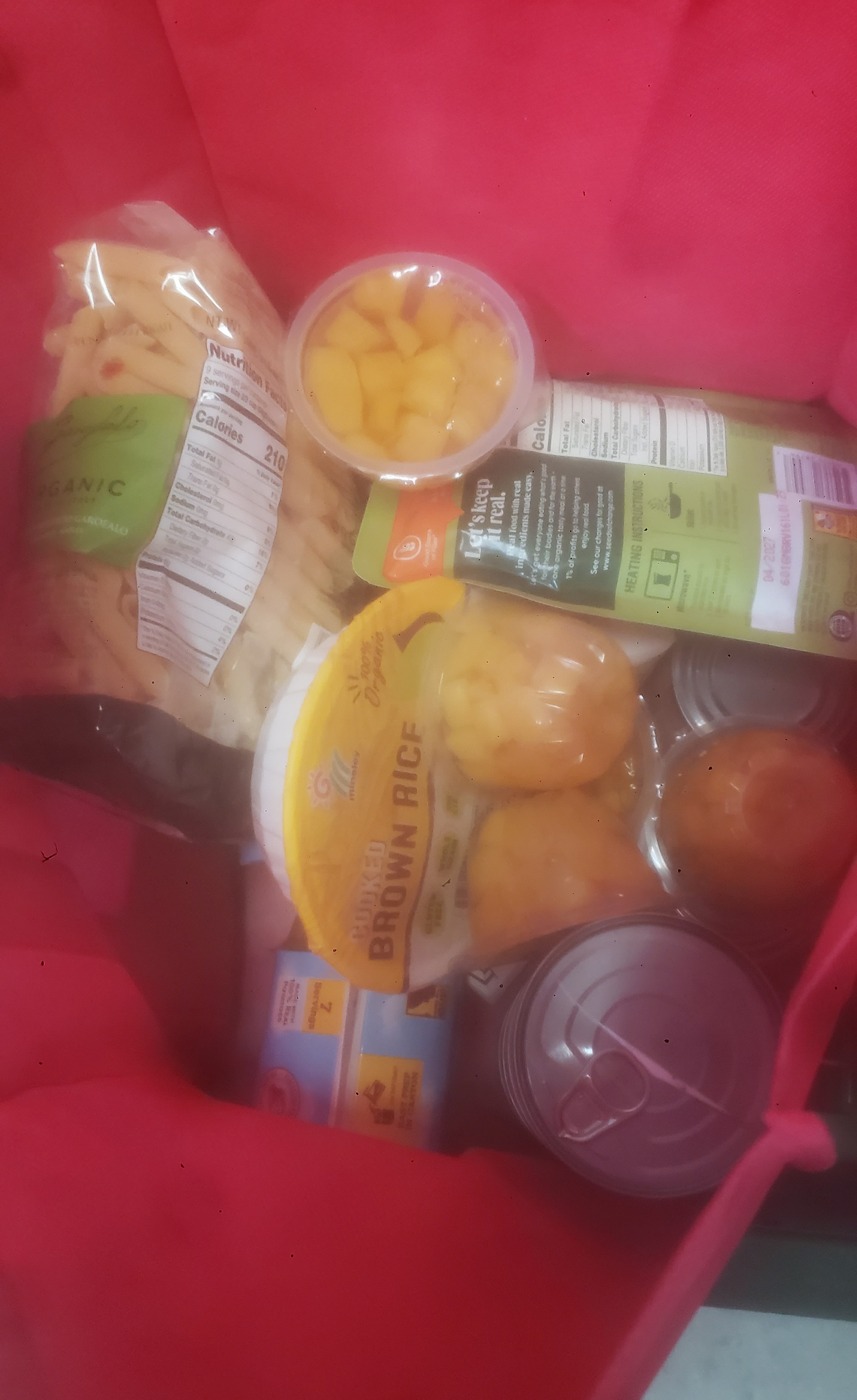 Stable shelf dry goods in a tote bag.