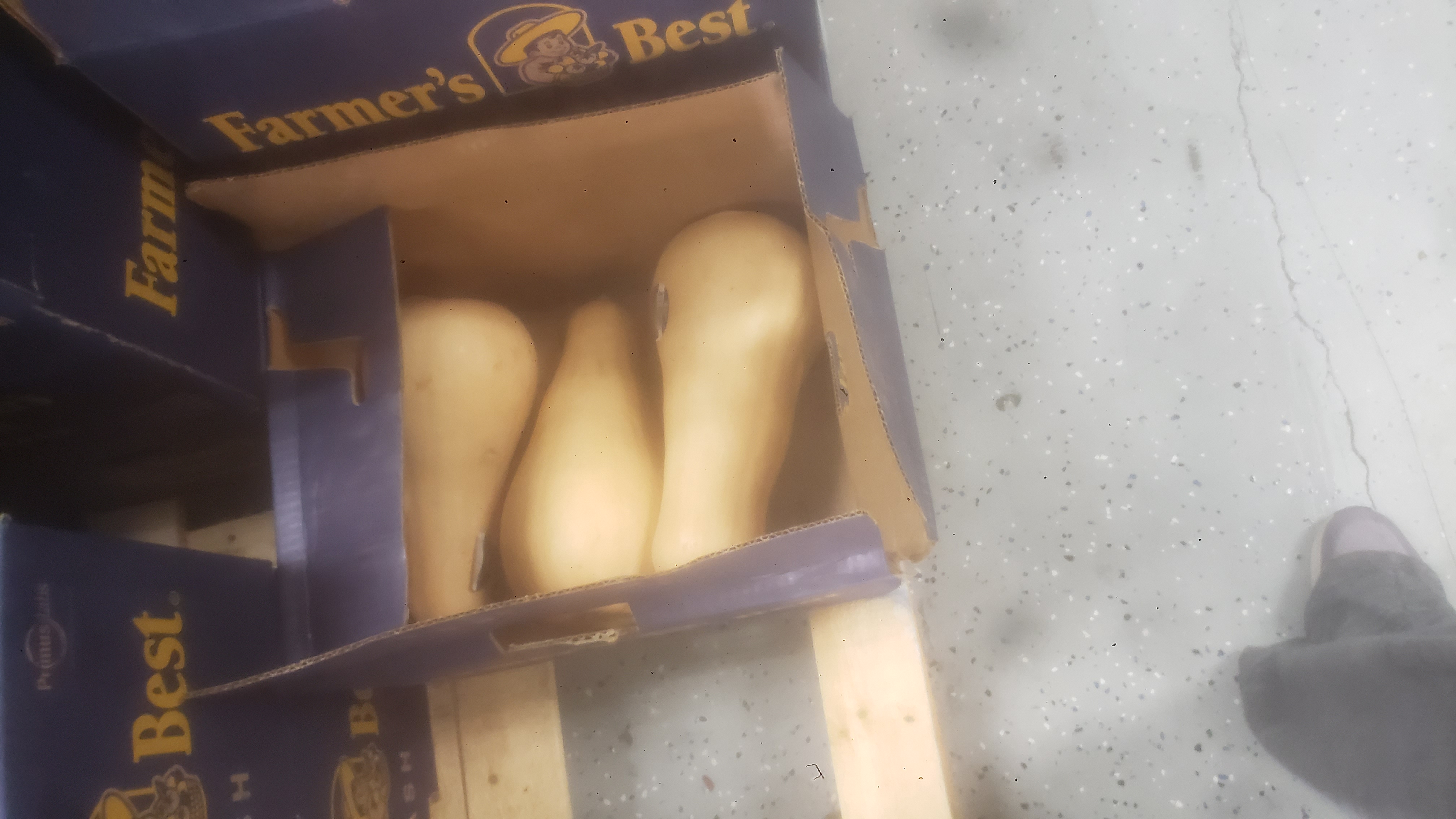 Cardboard boxes filled with butternut squashes.