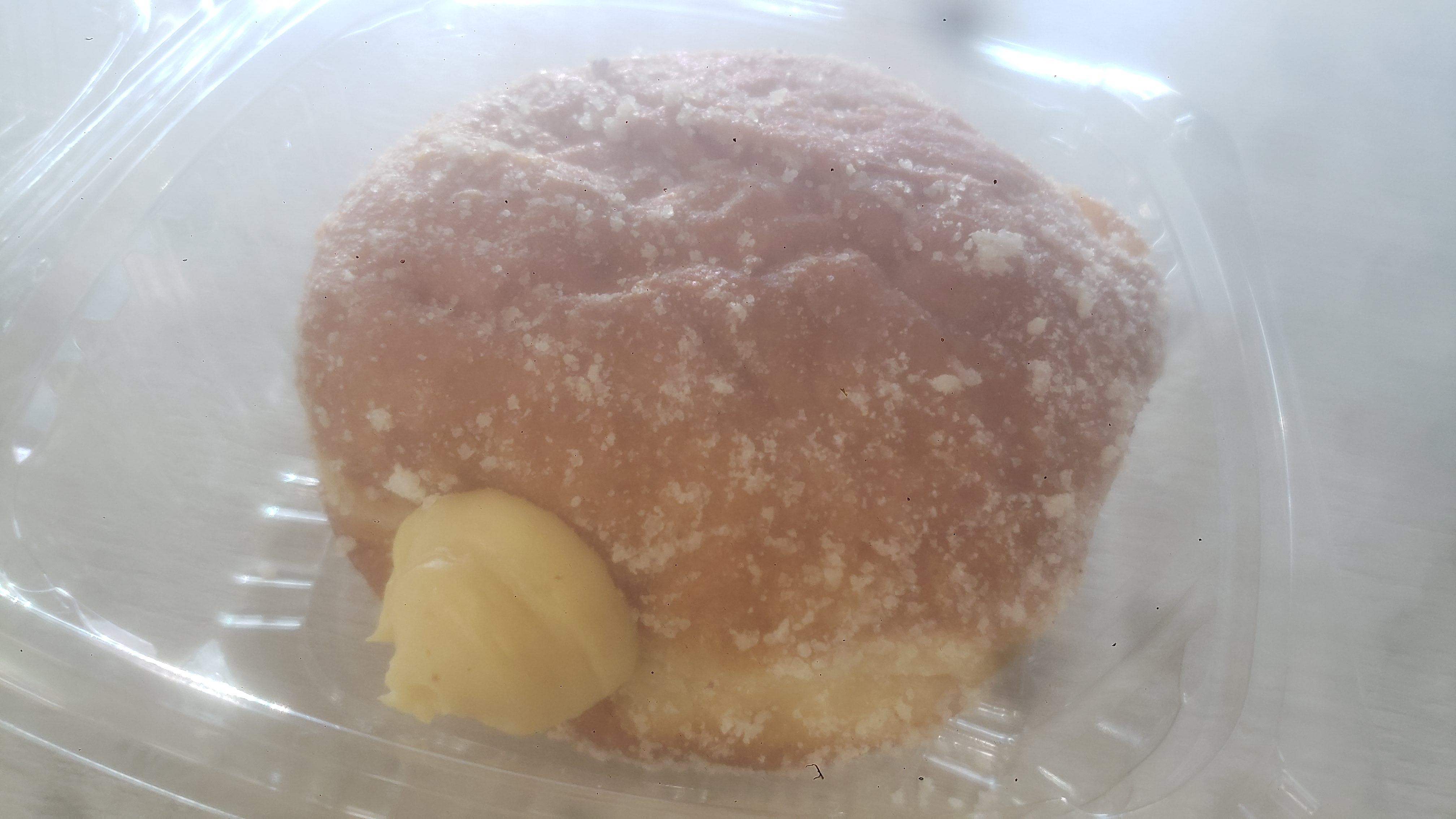 Top side of leche flan polvoron donut.