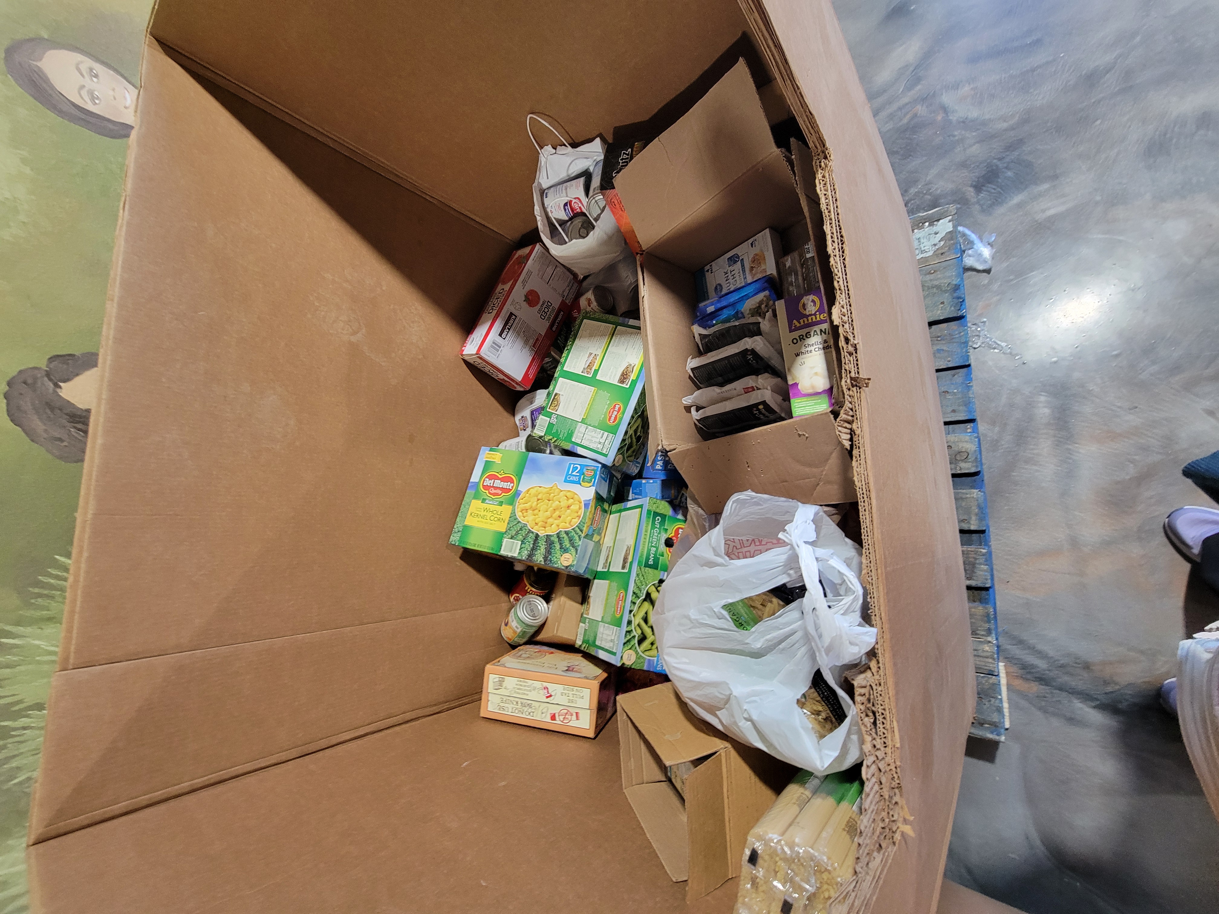 Food filled cardboard container.