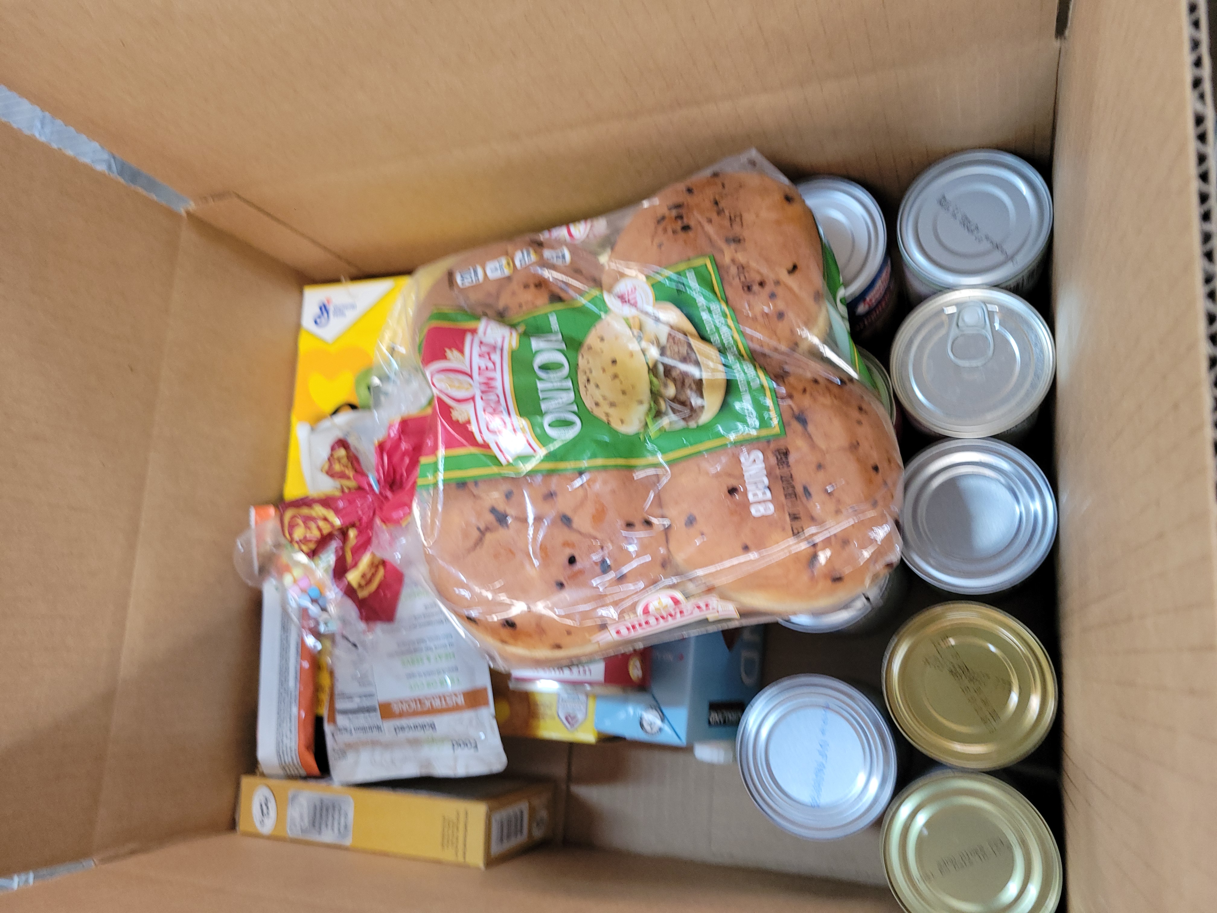 Dry goods packed in a cardboard box.