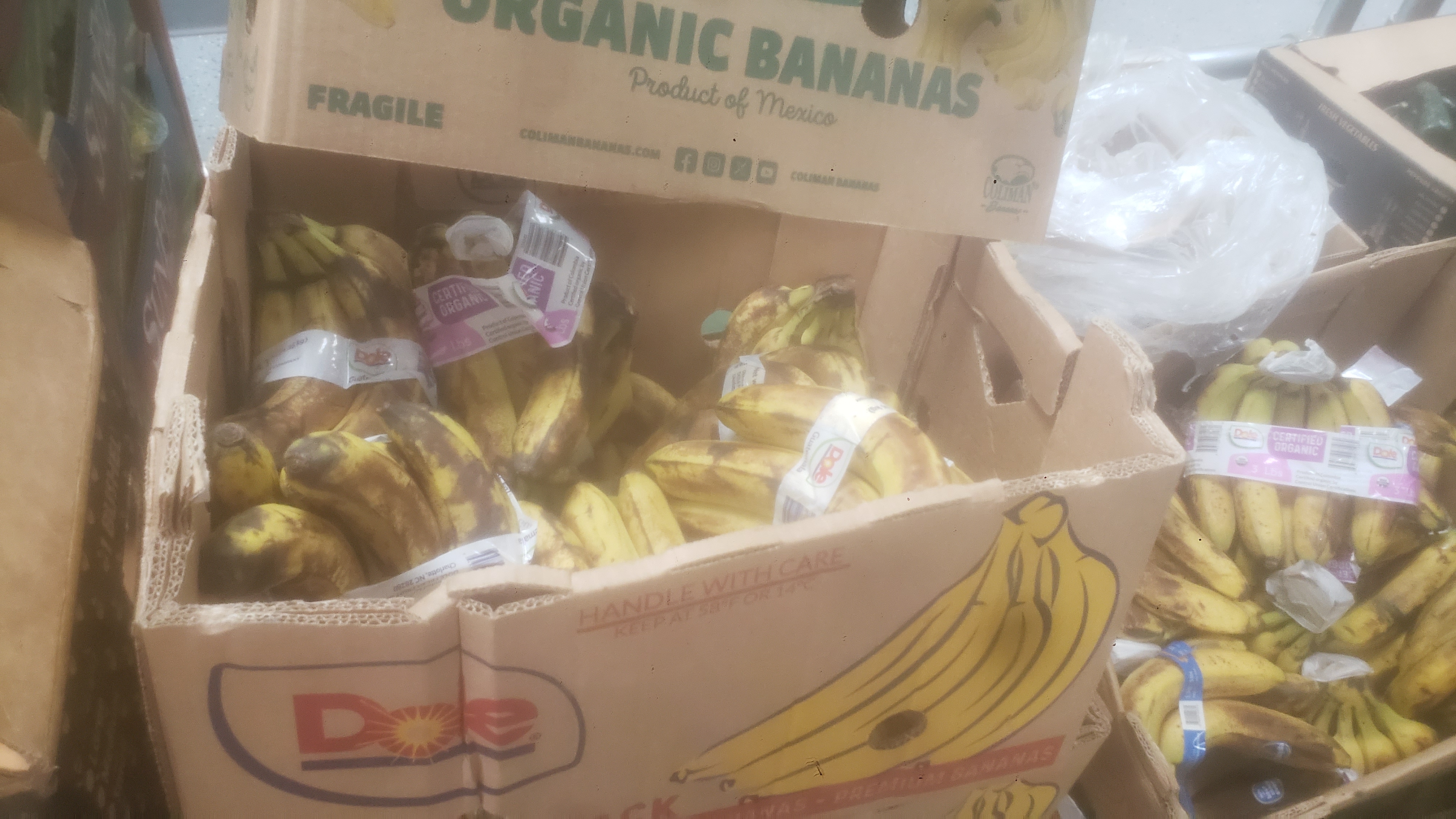 Bananas in banana boxes.